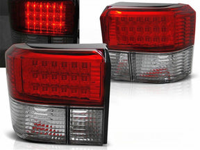 LED Rückleuchten chrom rot VW T4 1990-2003, Rückscheinwerfer mit roten LEDs und klarem Glas