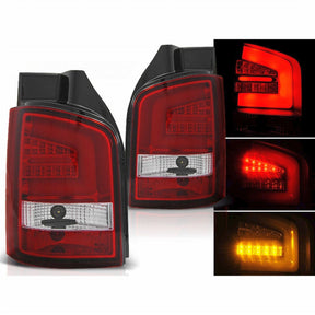 Rote Led LightBar Rückleuchten VW T5 04-09 mit integrierten LEDs und Blinker