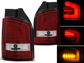 LED Lightbar Rückleuchten VW T5 Heckklappe rot mit Lichtleiter-Design, Tuning Heckleuchten