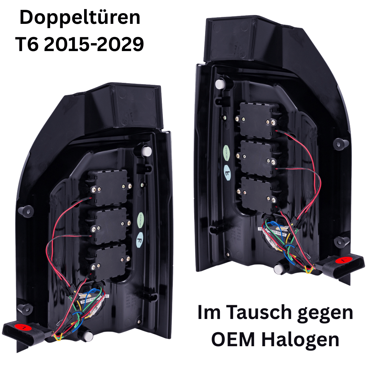LED Rückleuchten Set Rot-Smoke mit Lightbar & dynamischem Blinker für VW T6 Transporter 2015-2019 Flügeltüren