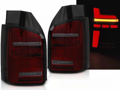 Voll LED Rückleuchten Set für T6 Transporter 2015–2019 Flügeltür Rot-Smoke Lightbar mit dynamischem Blinker