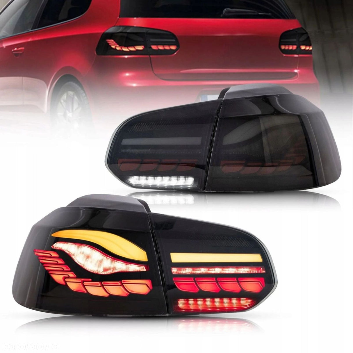 OLED Rückleuchtenset in smoke für VW Golf 6 2008–2013 mit dynamischem LED-Blinker E9 Zulassung