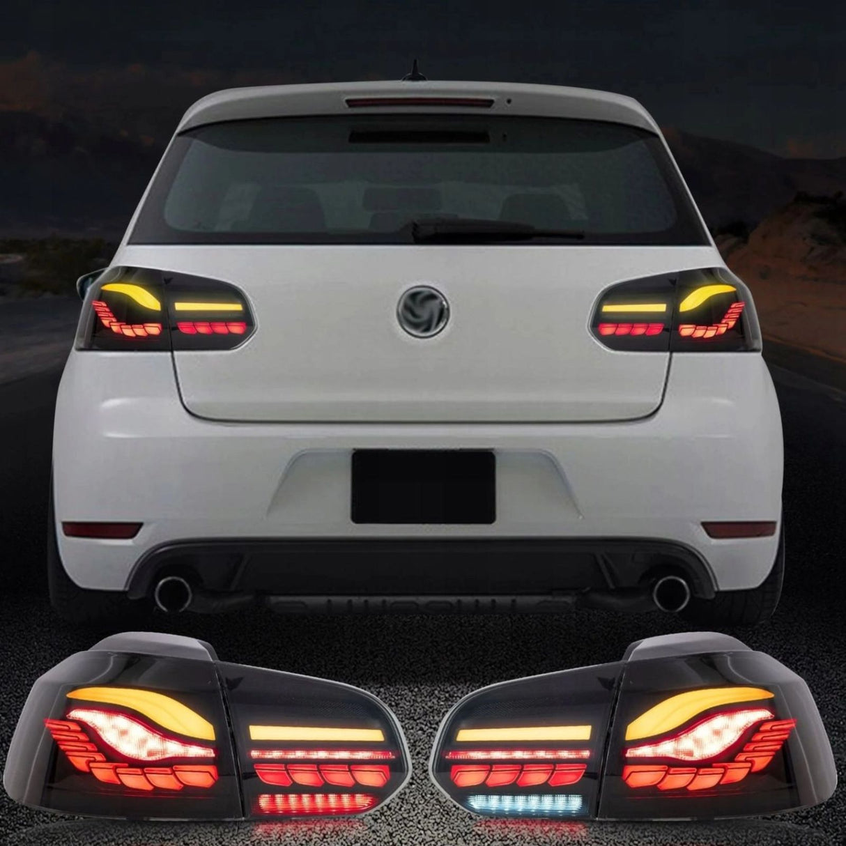OLED Rückleuchtenset in smoke für VW Golf 6 2008–2013 mit dynamischem LED-Blinker E9 Zulassung