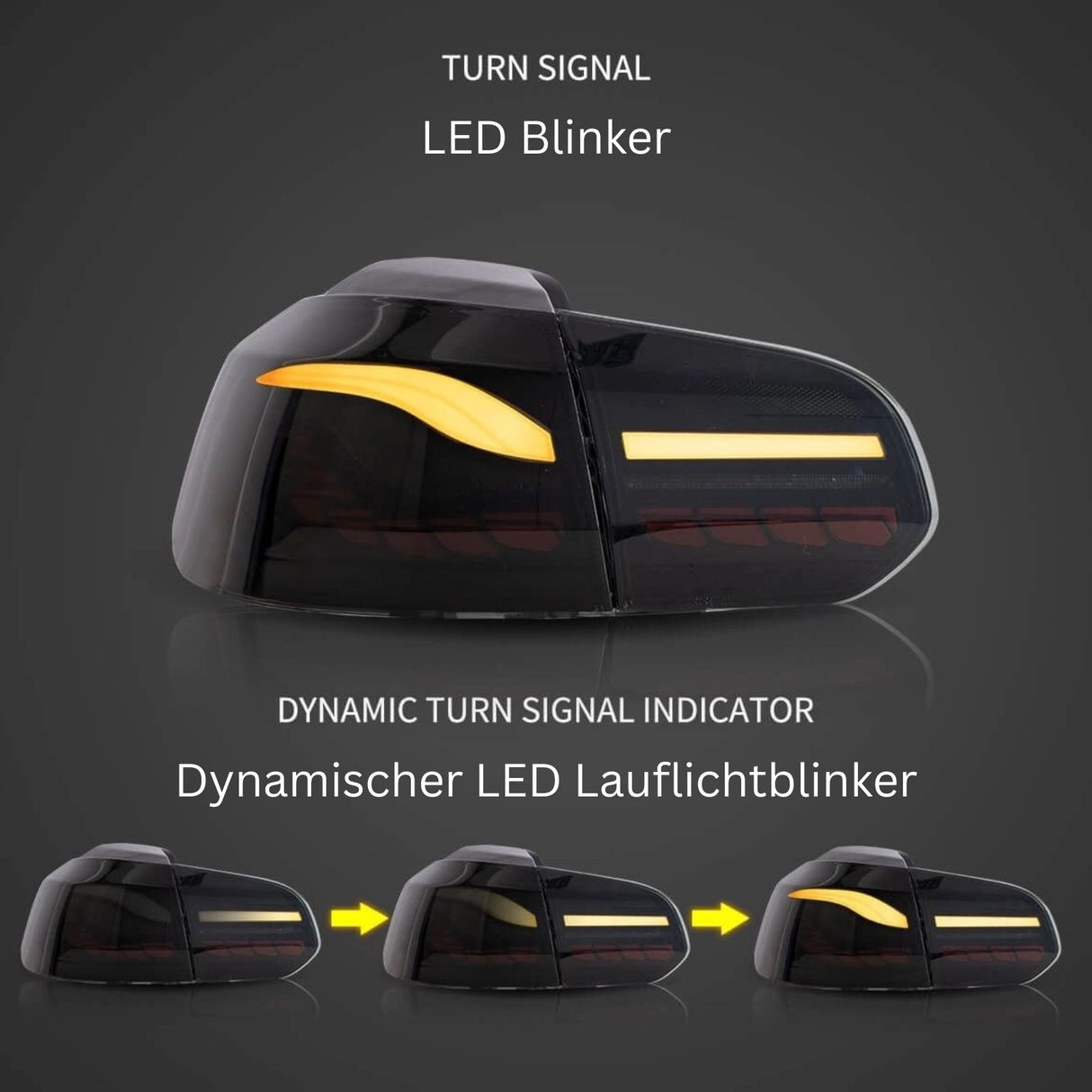 OLED Rückleuchtenset in smoke für VW Golf 6 2008–2013 mit dynamischem LED-Blinker E9 Zulassung