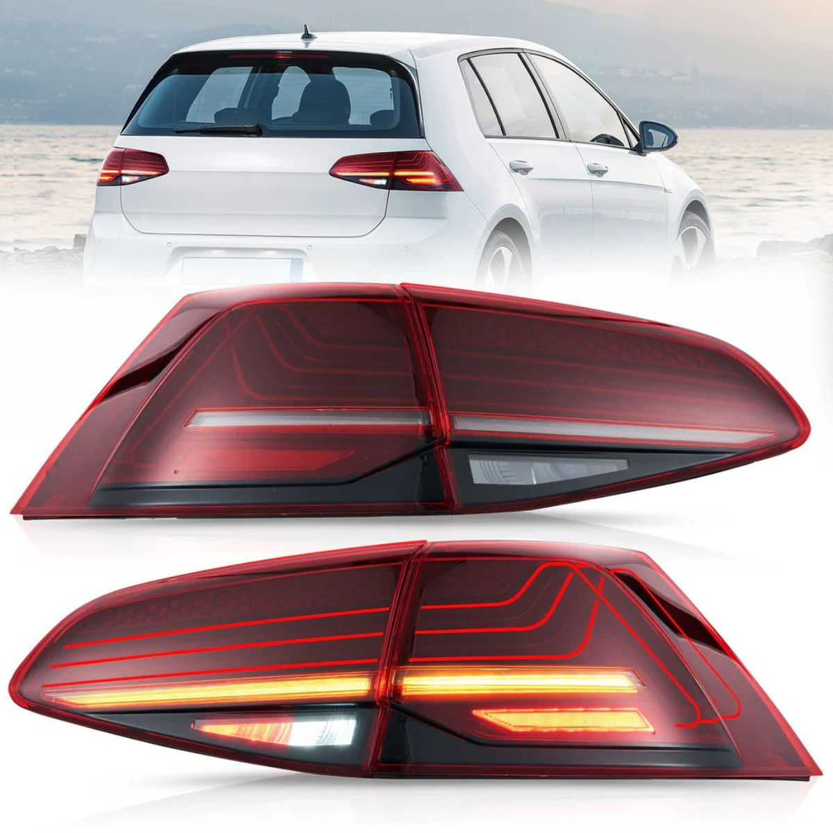 Voll LED dynamische Rückleuchten Set Laser Design Rot für VW Golf 7 VII 2013–2019