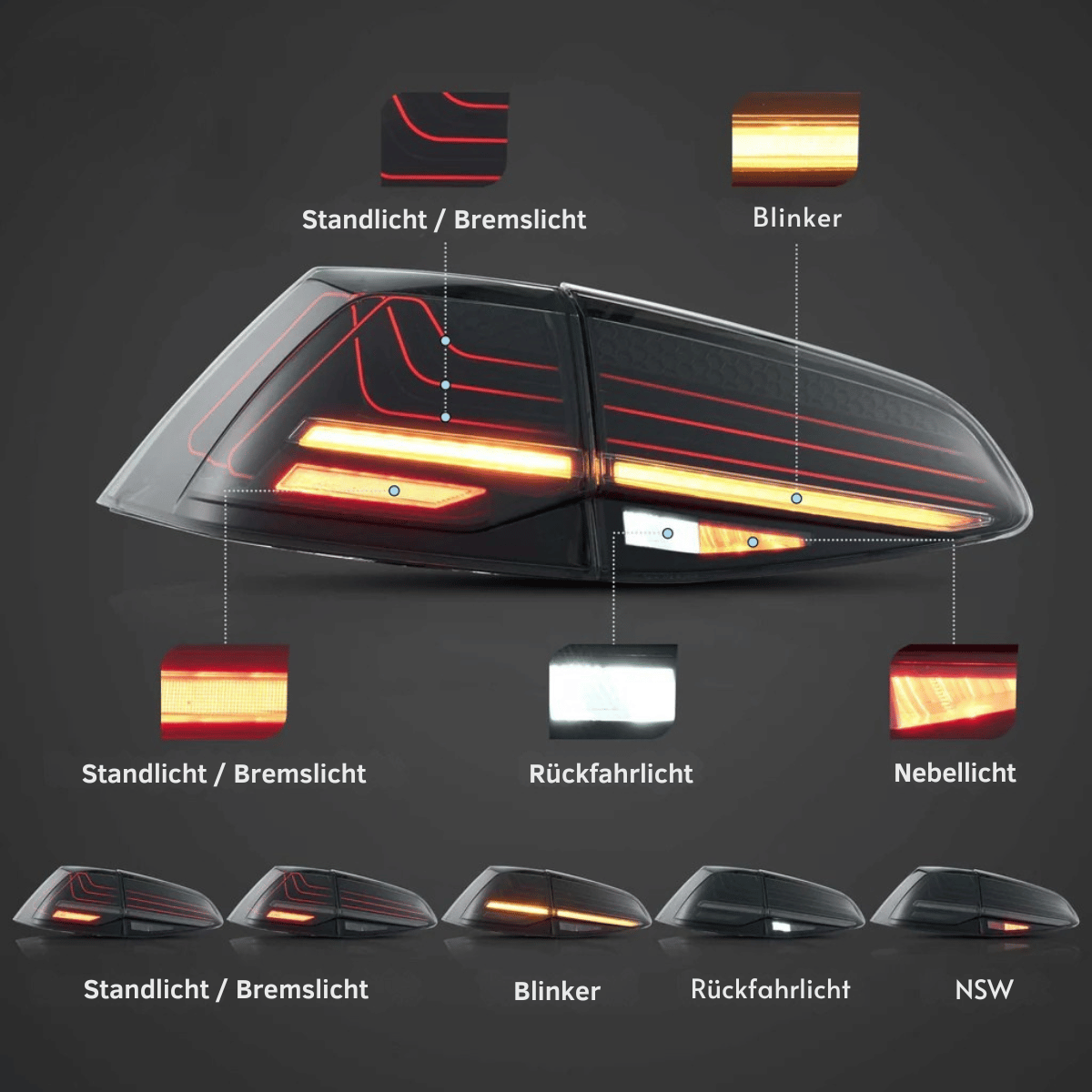 Voll LED Rückleuchten Set Laser Design Smoke für VW Golf 7 VII Schrägheck 2013–2019
