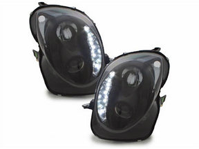 Schwarze LED Scheinwerfer für Alfa Romeo Mito 2008-2019, Set mit Tagfahrlicht Streifen