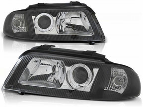 Schwarze Klarglas Scheinwerfer für Audi A4 B5 FL 99-00 mit Chromringen und Blinker
