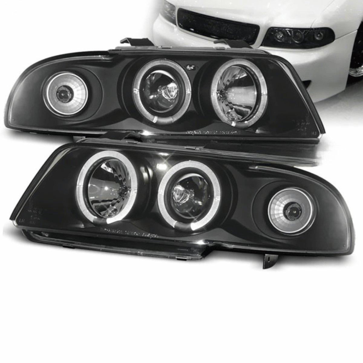 Angel Eyes Scheinwerfer schwarz Audi A4 B5 95-98 mit Ringen und Reflektoren