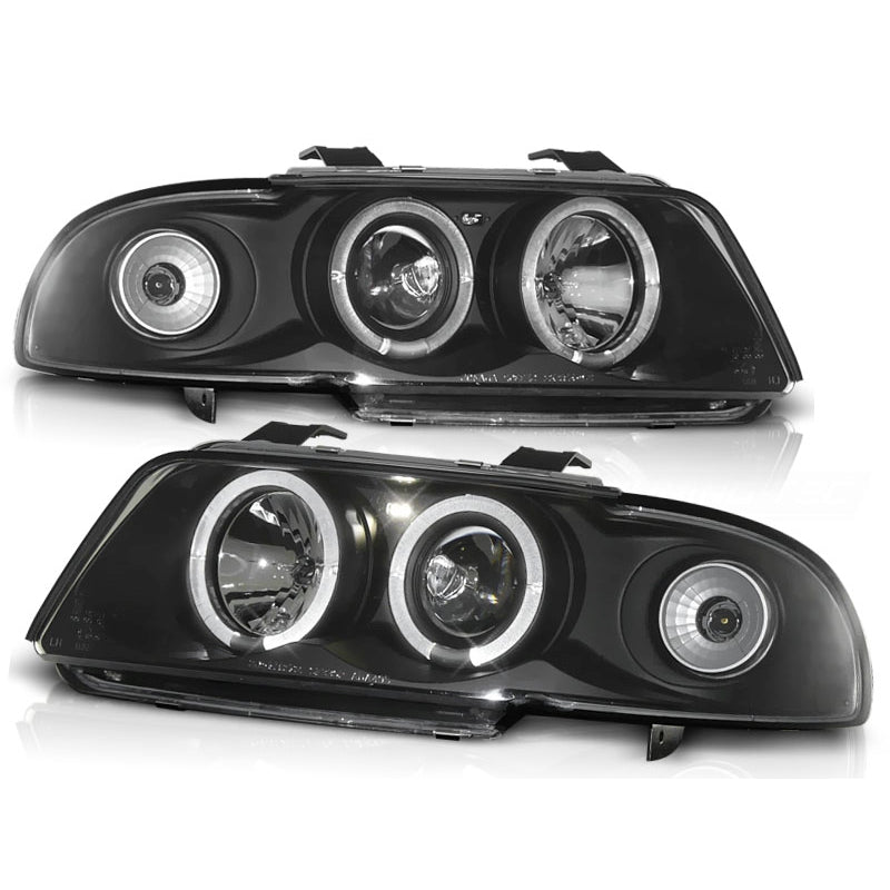 Schwarze LED-Scheinwerfer mit Ringen für BMW E39, Angel Eyes Scheinwerfer mit Tagfahrlicht Funktion