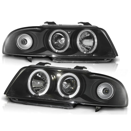 Schwarze LED-Scheinwerfer mit Ringen für BMW E39, Angel Eyes Scheinwerfer mit Tagfahrlicht Funktion