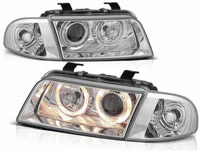 Angel Eyes Scheinwerfer chrom für Audi A4 B5 95-98 mit leuchtenden Ringen