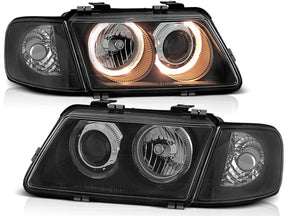 Schwarze Angel Eyes Scheinwerfer für Audi A3 96-00, LED Standlichtringe, H1 H7, E-Prüfzeichen