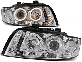 Angel Eyes Scheinwerfer Set chrom Audi A4 2000-2004 mit LED Ringen für Tuning