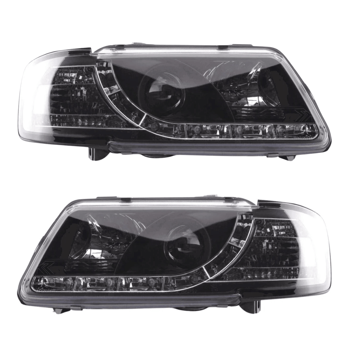 Schwarze LED Scheinwerfer für VW Passat B5 mit Tagfahrlicht-Optik, Paar
