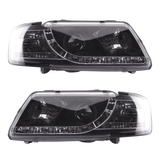 Schwarze LED Scheinwerfer für VW Passat B5 mit Tagfahrlicht-Optik, Paar