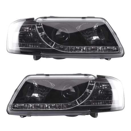 Schwarze LED Scheinwerfer für VW Passat B5 mit Tagfahrlicht-Optik, Paar
