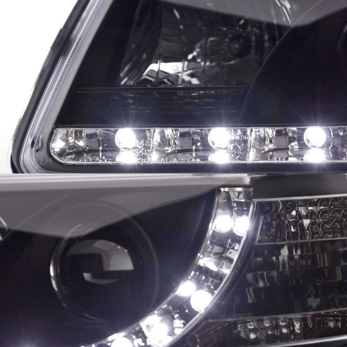 LED Scheinwerfer mit Tagfahrlicht für [Fahrzeugmodell] - Frontansicht mit leuchtenden Dioden
