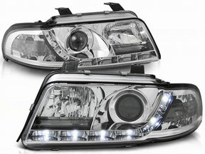 Chrom LED Scheinwerfer für Audi A4 B5 FL mit Tagfahrlicht-Optik, Paar