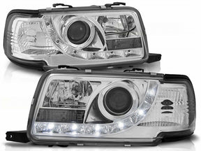 Chrom LED Scheinwerfer Set für Audi 80 B4 91-96 mit Tagfahrlicht Funktion