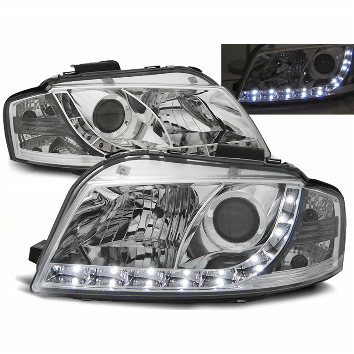 Led Scheinwerfer Set in chrom für Audi A3 8P 05.2003-03.08