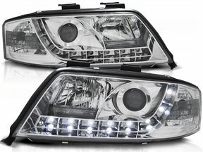 Chrom LED Scheinwerfer Set für Audi A6 C5 Facelift, mit Tagfahrlicht-Optik