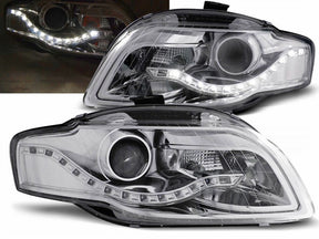 Chrom LED Scheinwerfer Set Audi A4 B7 8H 2004-2008 mit Tagfahrlicht-Optik