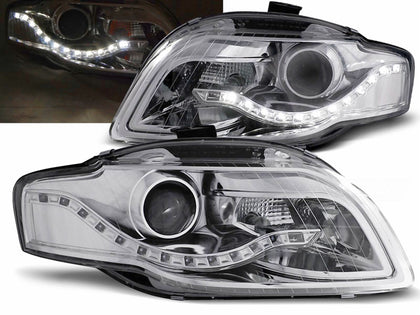 LED Tagfahrlicht-Optik Scheinwerfer Set in Chrom für Audi A4 B7 8H 2004–2008
