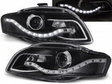 Schwarze LED Scheinwerfer für Audi A4 B7 mit Tagfahrlicht-Optik, Tuning Scheinwerfer