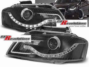 Schwarze LED Scheinwerfer für Audi A3 8P 03-08 mit Tagfahrlicht-Optik, CR-Tuning
