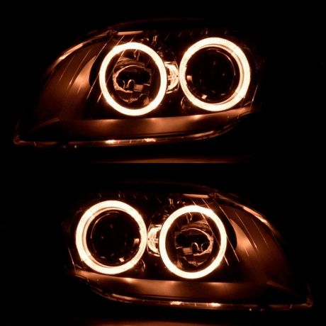 LED Scheinwerfer mit Tagfahrlicht Ringen für BMW E46 Coupe Cabrio, dynamisch leuchtend