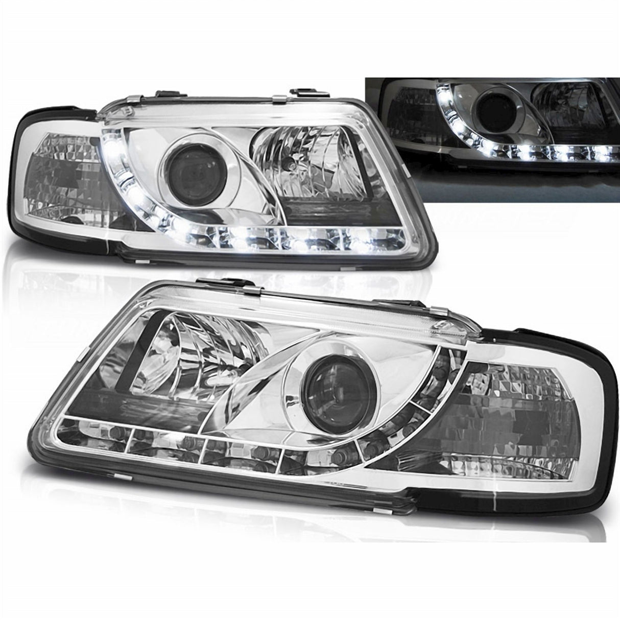 LED Tagfahrlicht Scheinwerfer in chrom für Audi A3 8L 08.1996-08.2000