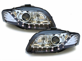 LED Scheinwerfer schwarz für Audi A4 B7 11.2004-03.08 mit Tagfahrlicht Streifen