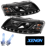 Xenon Scheinwerfer mit LED Leiste Set in schwarz für Audi A6 C6 4F 04.2004-2008