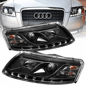 Schwarze LED Scheinwerfer für Audi A6 C6 4F 04-08, Set
