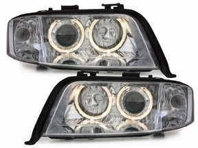 Angel Eyes Scheinwerfer Audi A6 4B 01-03 chrom, LED-Scheinwerfer mit Ringen