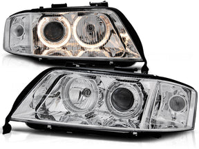 Xenon Angel Eyes Scheinwerfer Set Audi A6 4B C5 2001-2004 Chrom mit LED Ringen