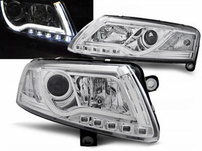 Chrom LED Scheinwerfer Set für Audi A6 C6 4F 2004-2008 mit Light Tube und LED-Blinkern