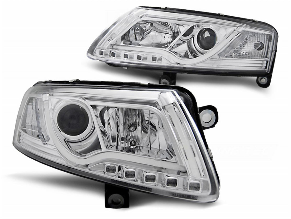 Led Light Tube Scheinwerfer Set in chrom für Audi A6 C6 4F 2004 - 2008-