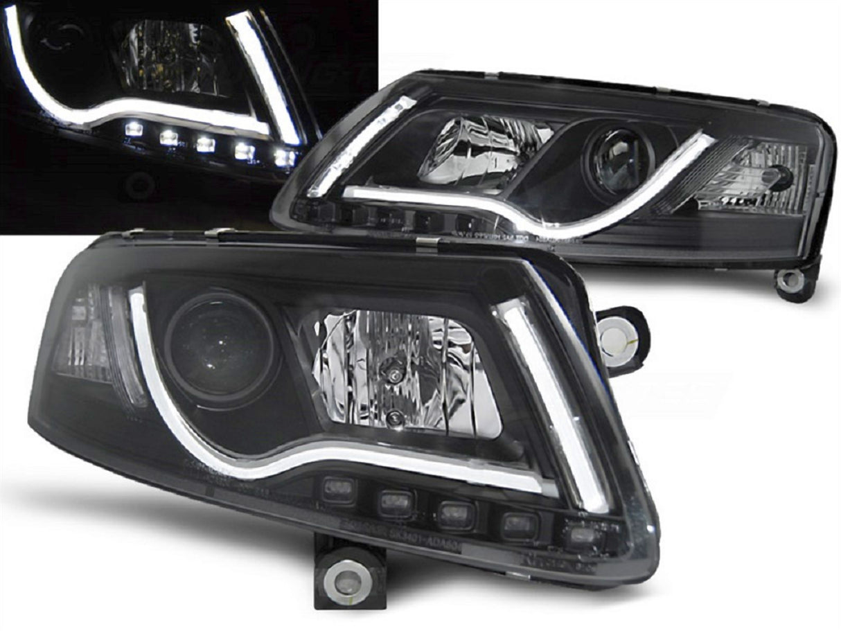 Led Light Tube Scheinwerfer in schwarz für Audi A6 C6 4F 04.2004-2008