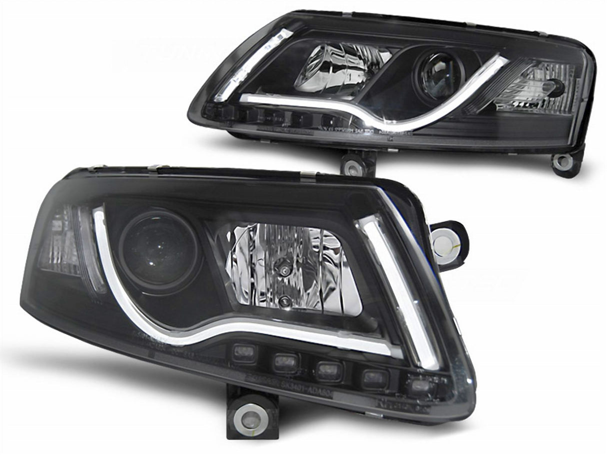 Led Light Tube Scheinwerfer in schwarz für Audi A6 C6 4F 04.2004-2008