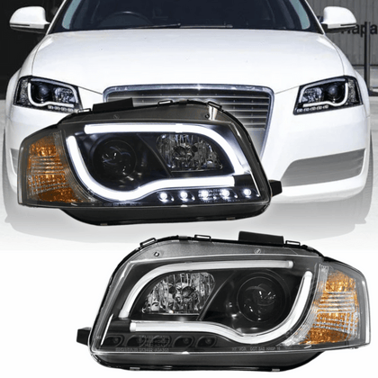 LED Scheinwerfer LightTube Set für Audi A3 8P 2003-2008 in schwarz