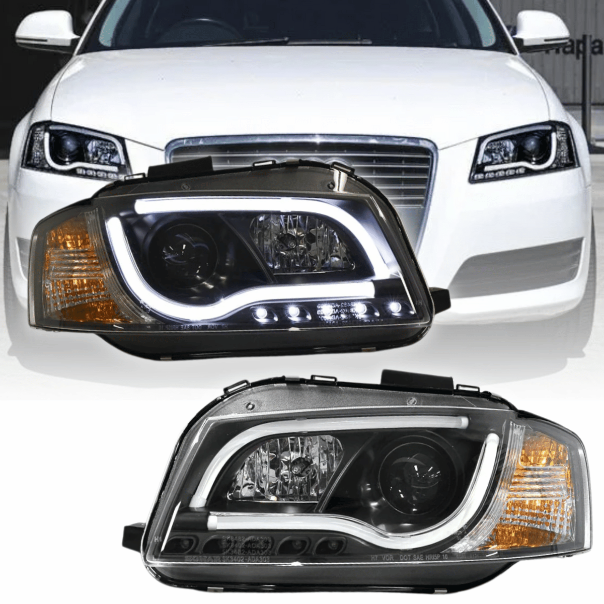 LED Light Tube Scheinwerfer schwarz Tagfahrlicht für Audi A3 8P 05.2003-03.08