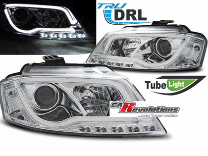 LED Scheinwerfer Set Light Tube in chrom für Audi A3 8P 2003-2008
