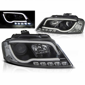 LED Scheinwerfer schwarz mit Light Tube und Positionslicht für 2008-2012 für Audi A3 8P Facelift