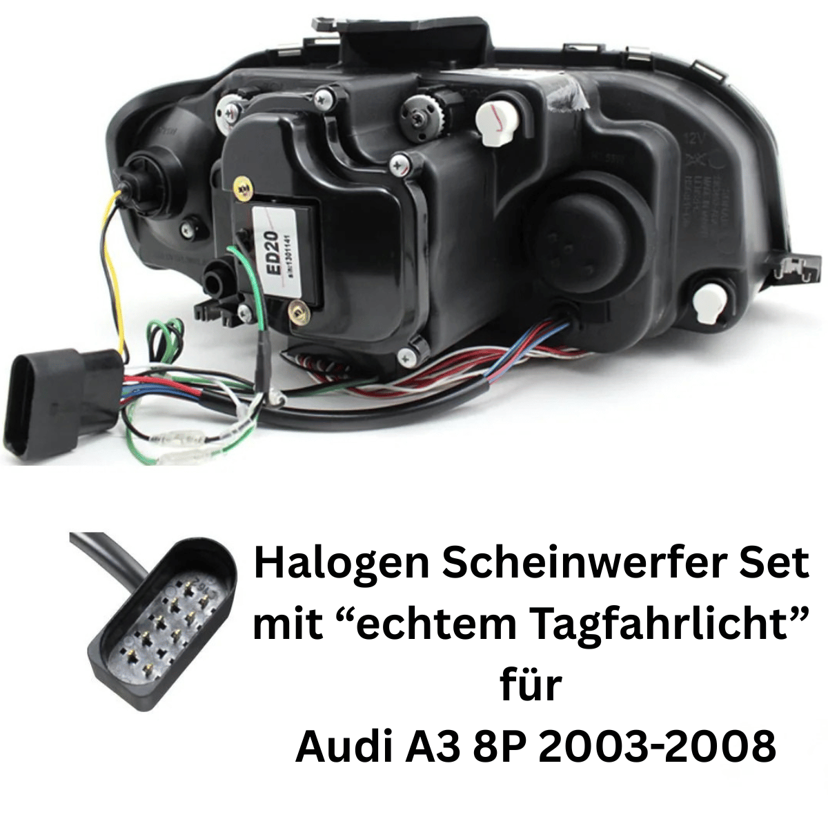 Scheinwerfer Set mit echtem Tagfahrlicht Halogen 2003-2008 CR-Tuning für Audi A3 8P
