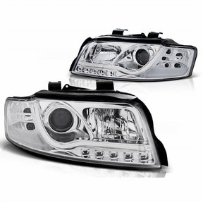 Chrom LED Scheinwerfer für Audi A4 B6 2000-2004 mit Light Tube Design