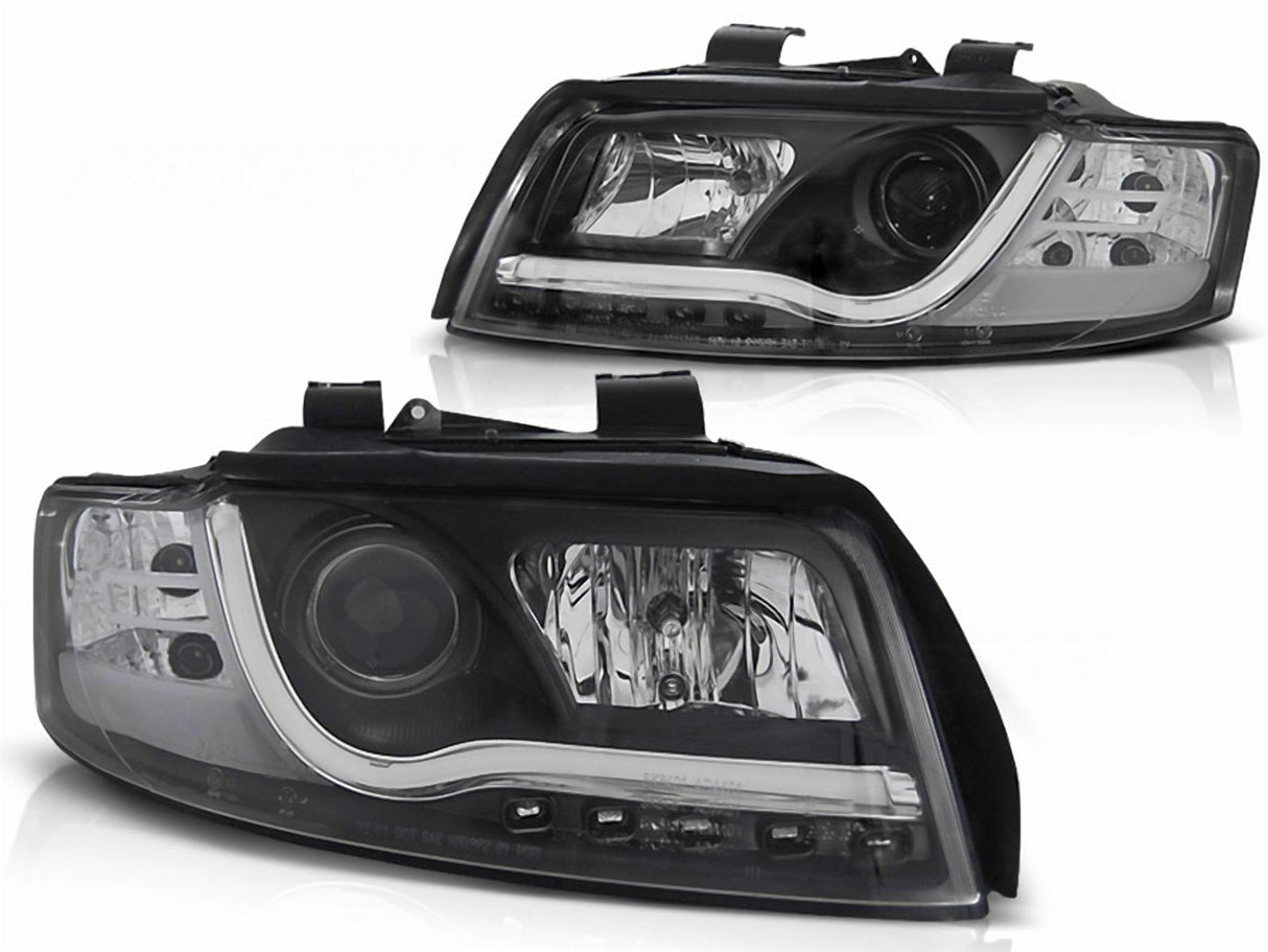 LED Light Tube Tagfahrlicht Scheinwerfer in schwarz für Audi A4 B6 10.2000-10.2004