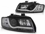 LED Light Tube Tagfahrlicht Scheinwerfer in schwarz für Audi A4 B6 10.2000-10.2004