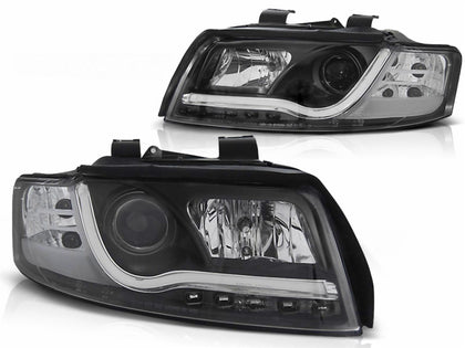 Led Light Tube Scheinwerfer in schwarz für Audi A4 B6 10.2000-10.2004